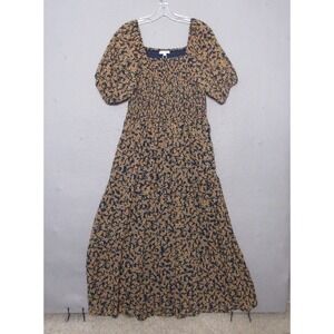 Baltic Born Dress Large Floral Manchester Midi Pockets Milk Maid Puff Sleeve NWT